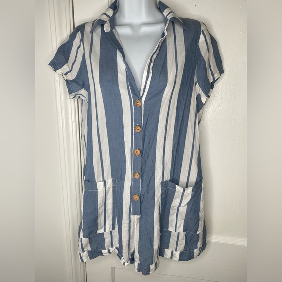 Show Me Your MuMu Yvette Blue and White Striped Romper - Picture 3 of 10
